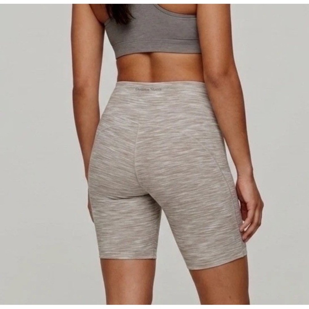 Outdoor Voices Space Dye Biker Shorts Taupe White High Rise Athletic Womens XS